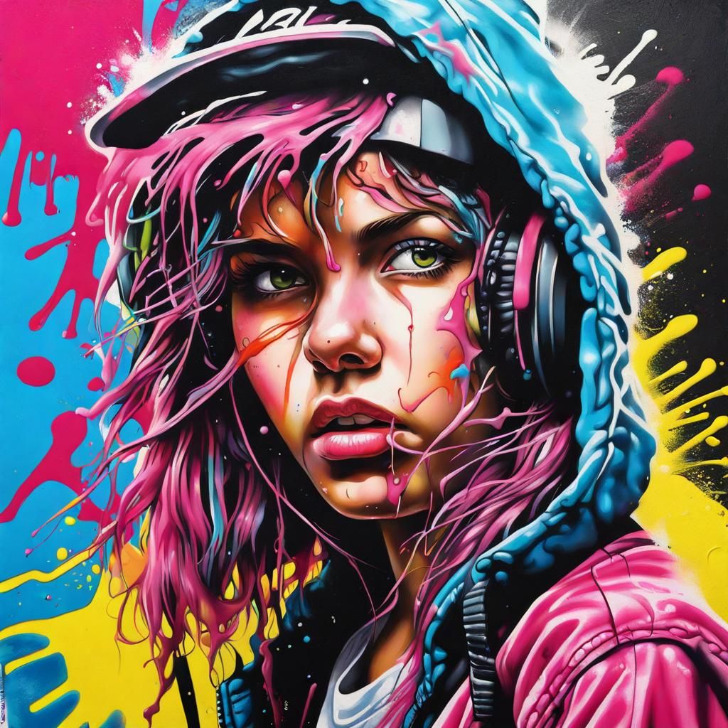 80s Teenage Girl in Graffiti Street Art