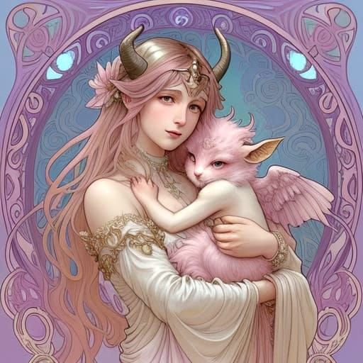 Compassionate Sky Beast Protecting Orphans in Pastel Sky