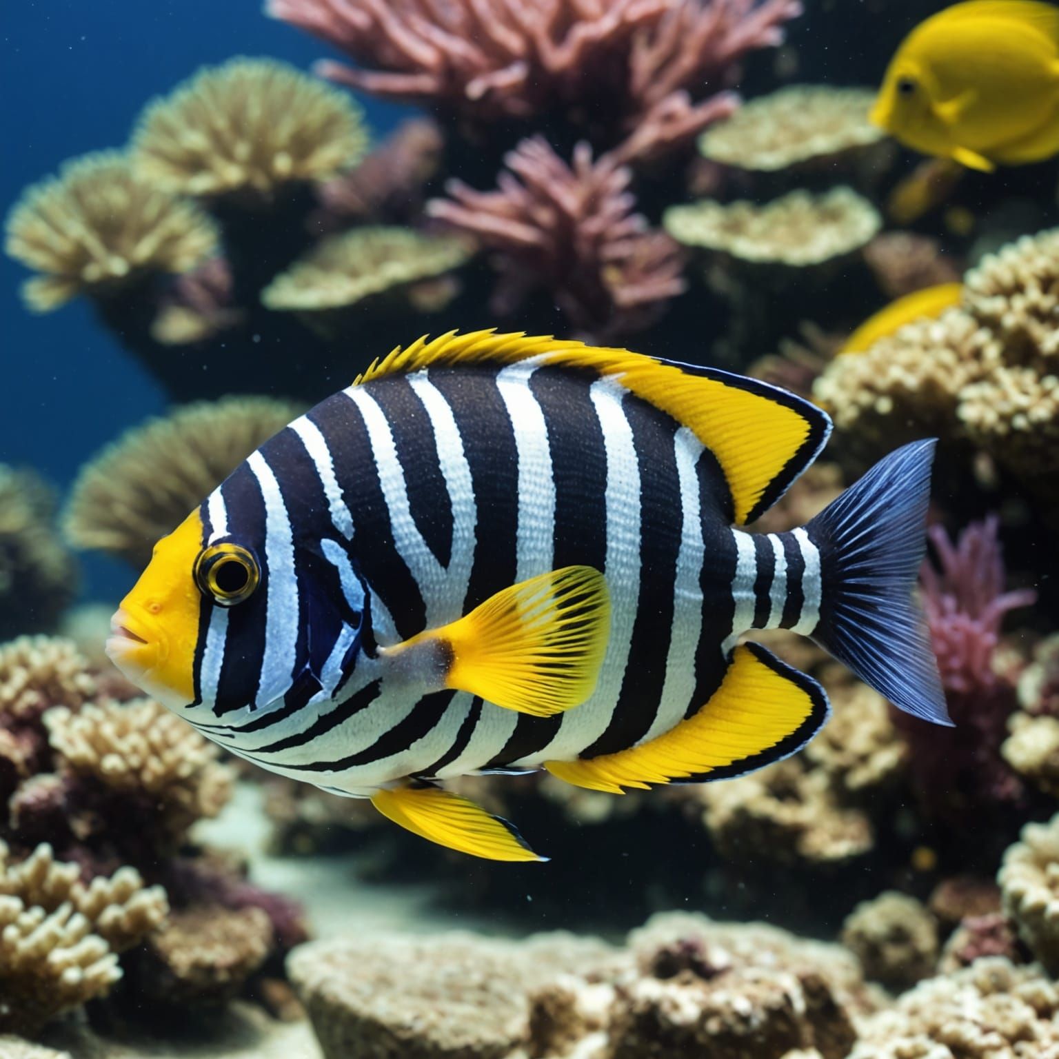 Vibrant Striped Fish in a Tropical Reef Scene