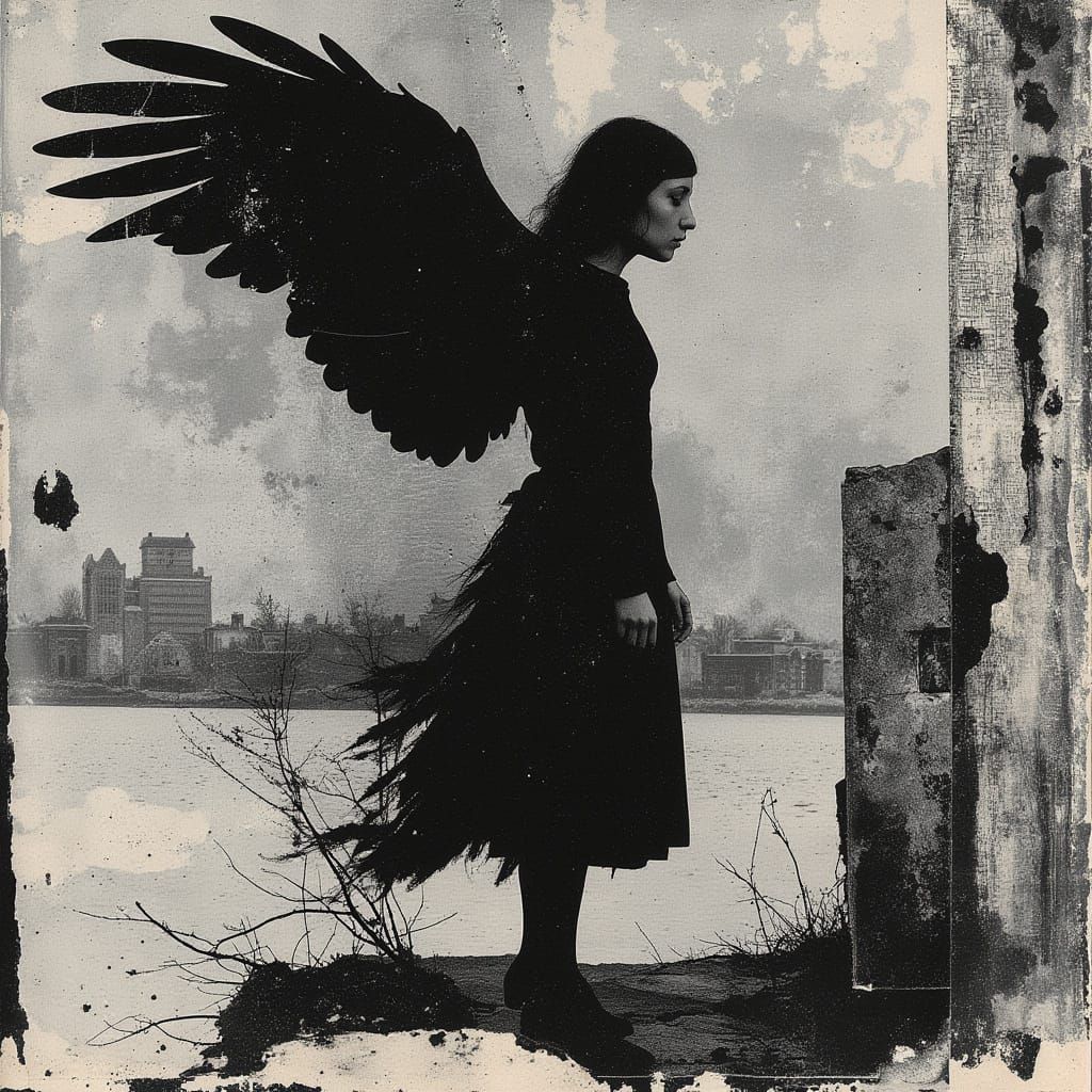 Dark Angel Dancing in Grunge Style Cemetery