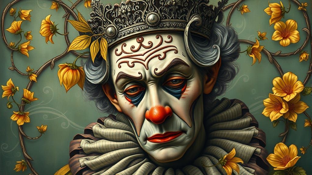 Art Nouveau Clown with Pewter Crown and Silver Vines