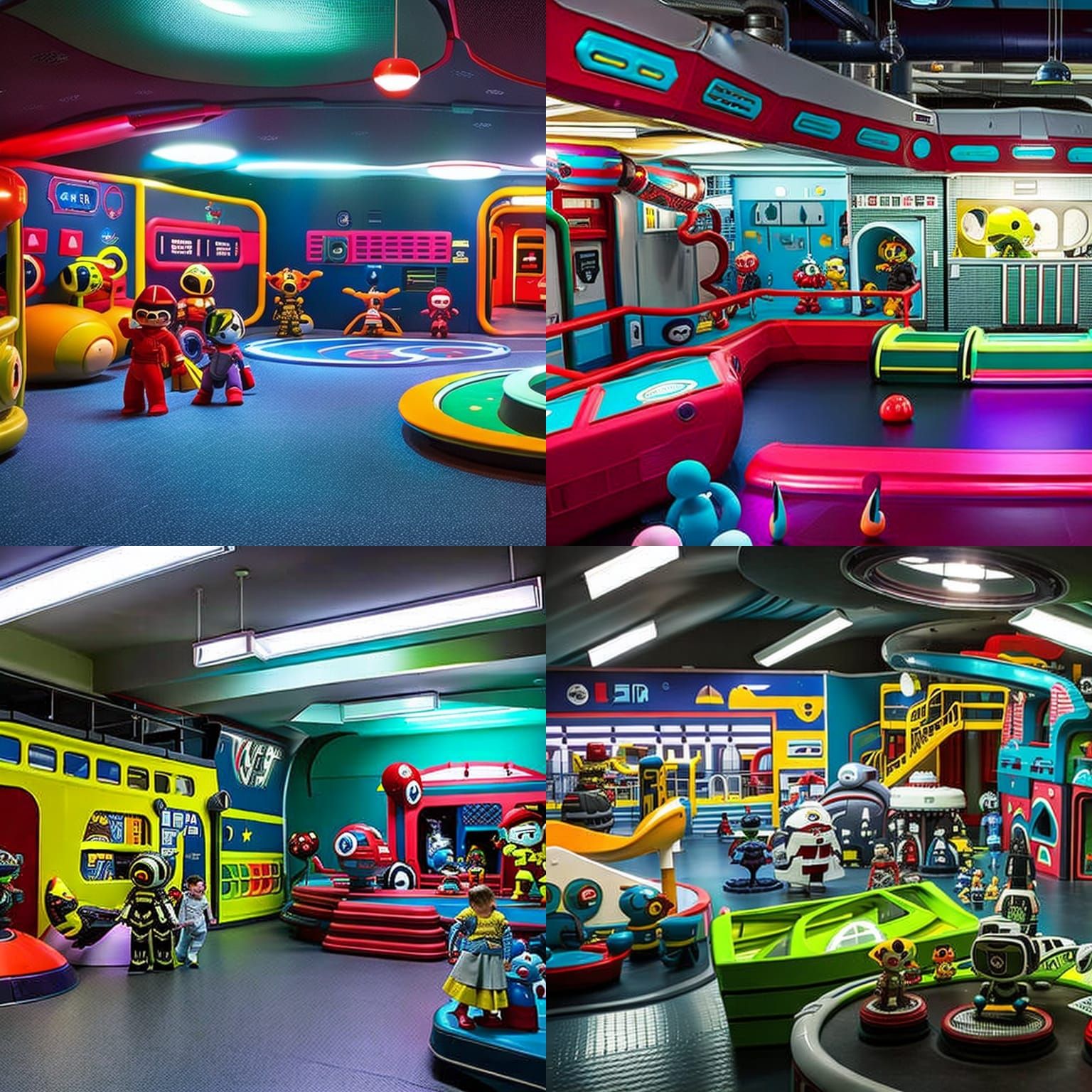 Retro Sci-Fi Playground with Mascots in Daycare