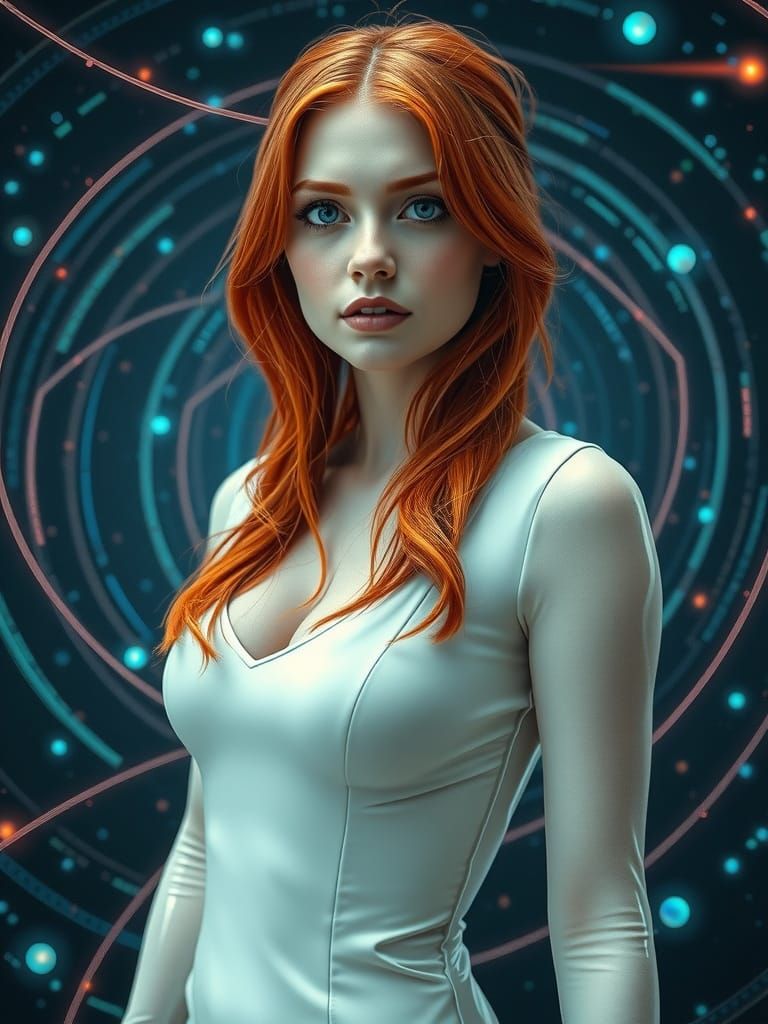 Cyberpunk Woman with Cosmic Code Overlay