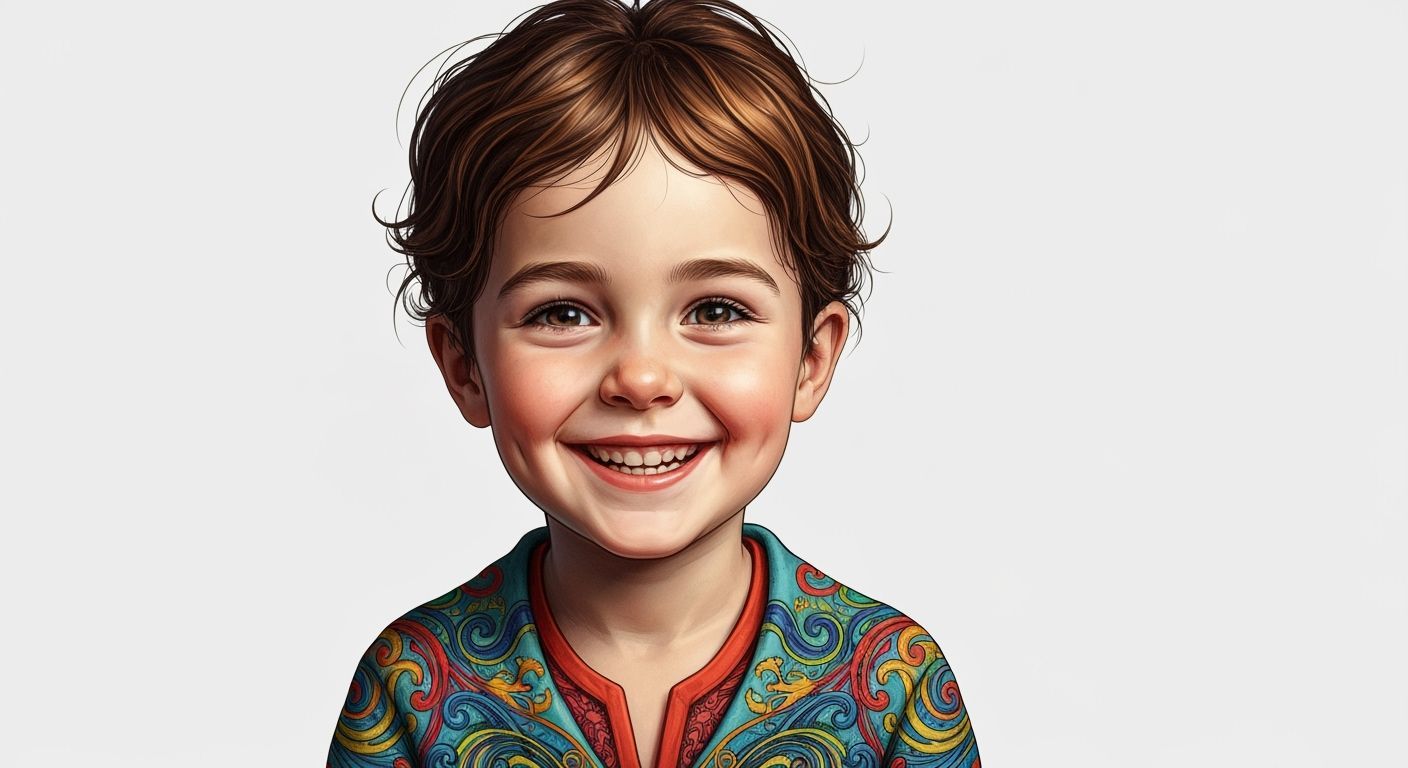 Whimsical Hand-Drawn Portrait of a Smiling Child