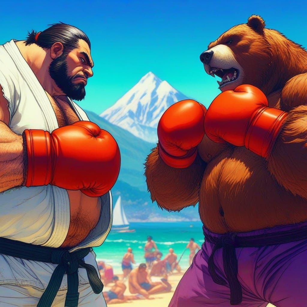 Obese Kodiak Bear-Sumo in Street Fighter Style