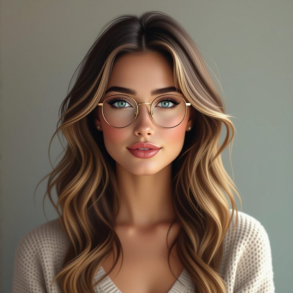 Portrait of Woman with Freckles & Long Light Brown Hair