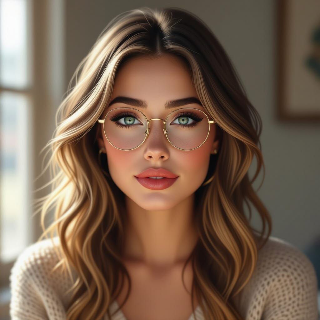 Woman with Freckles and Long Hair, Blue Green Eyes