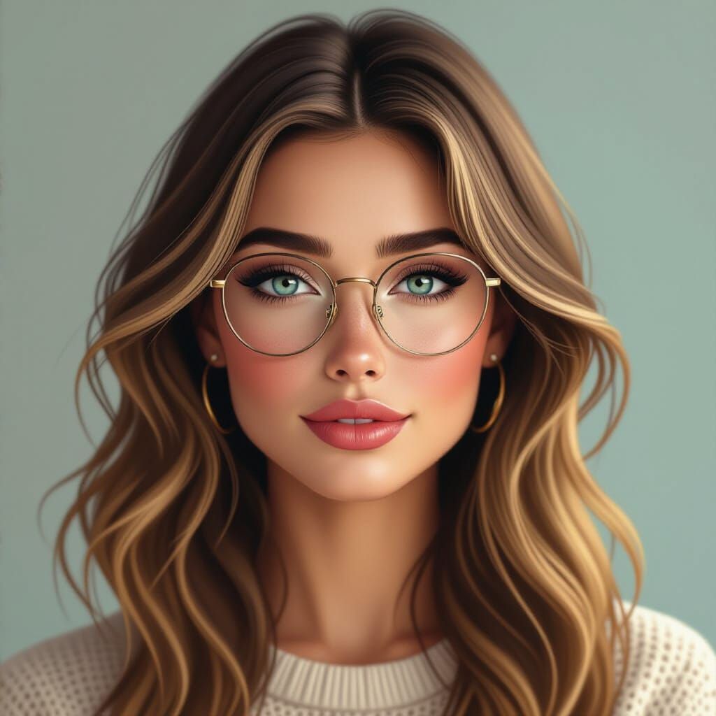 20s Woman with Freckles, Long Hair & Spectacles