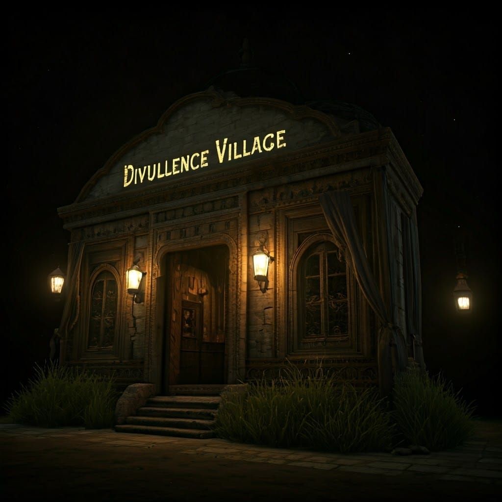 Enigmatic Village in Misty Mountainscape