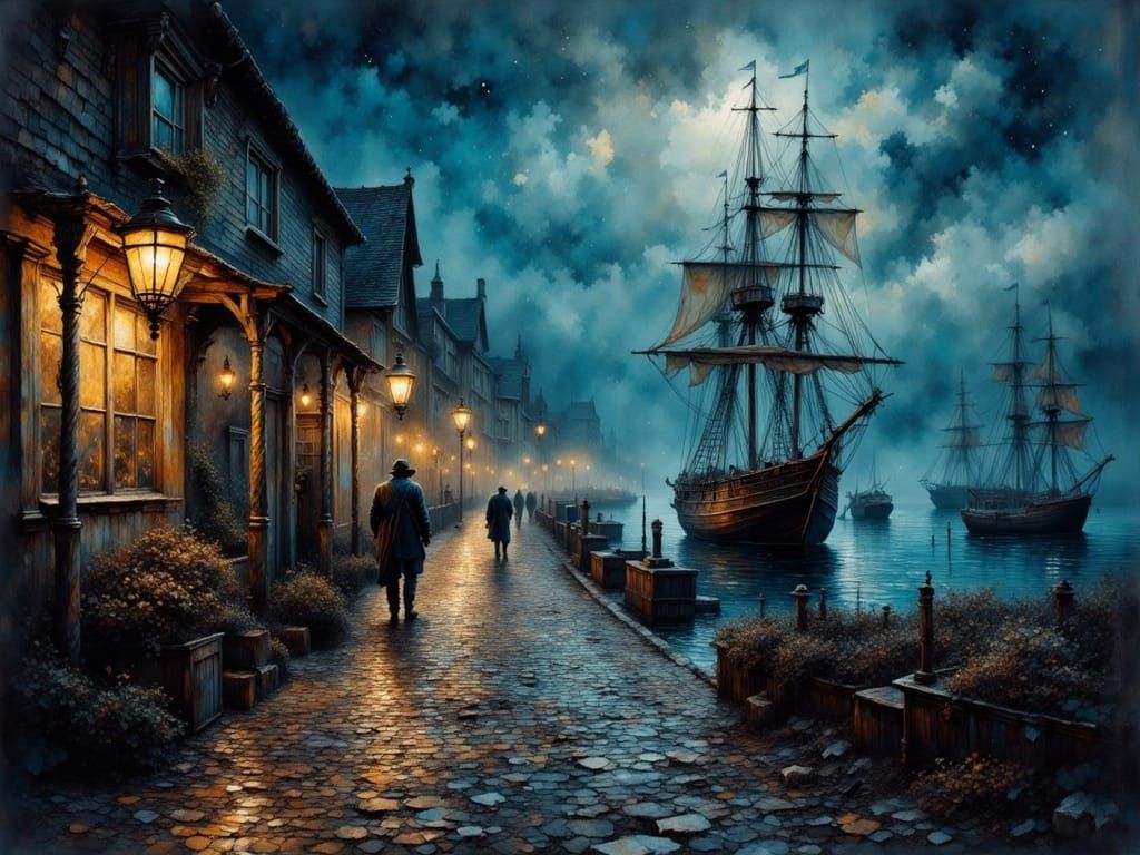 At night in the harbor