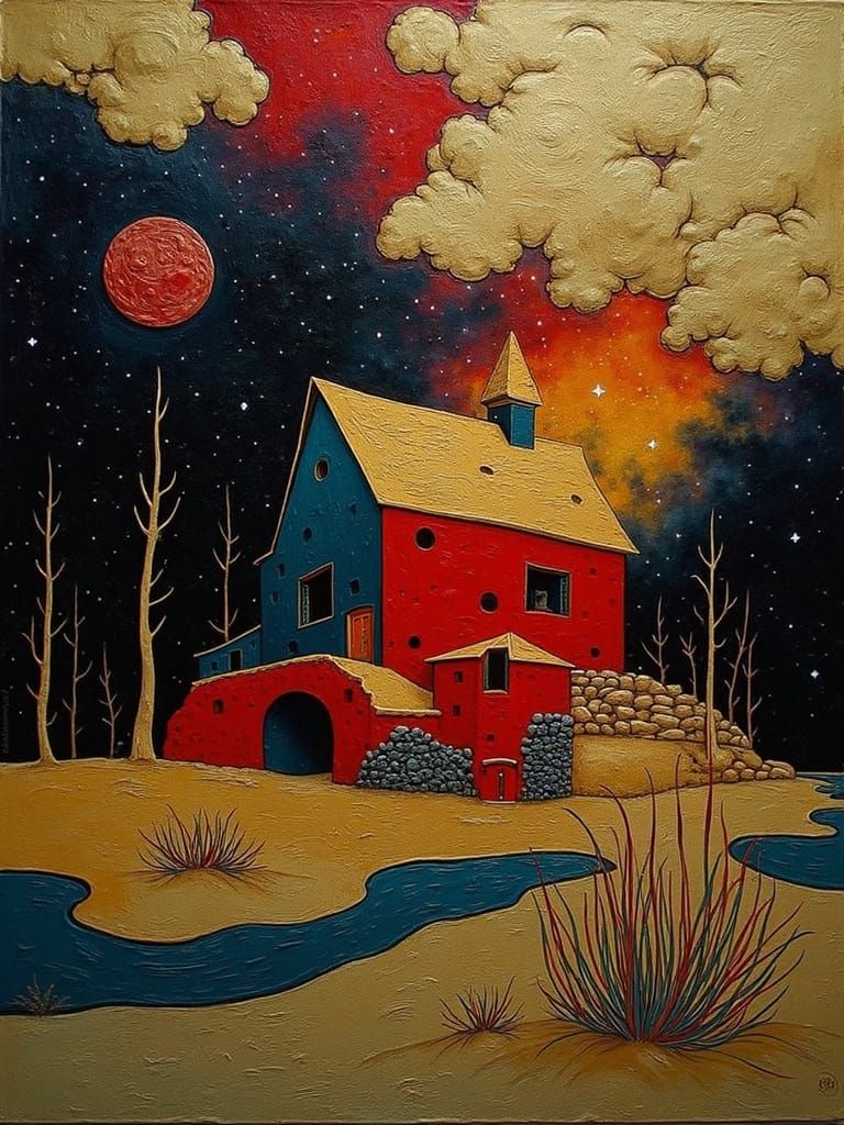 Surreal Farmhouse Landscape as Acrylic Art