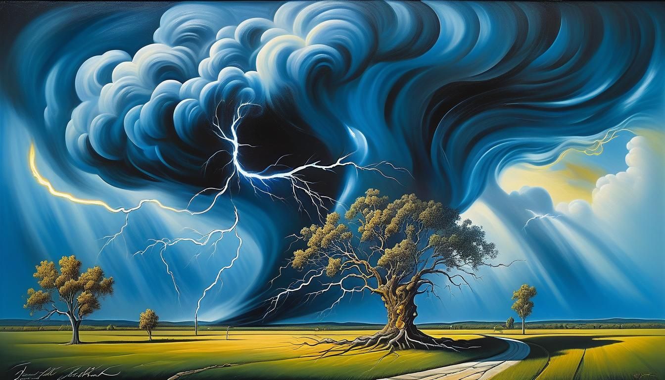 Storm Clouds Form Furious Woman's Face, Surreal Oil