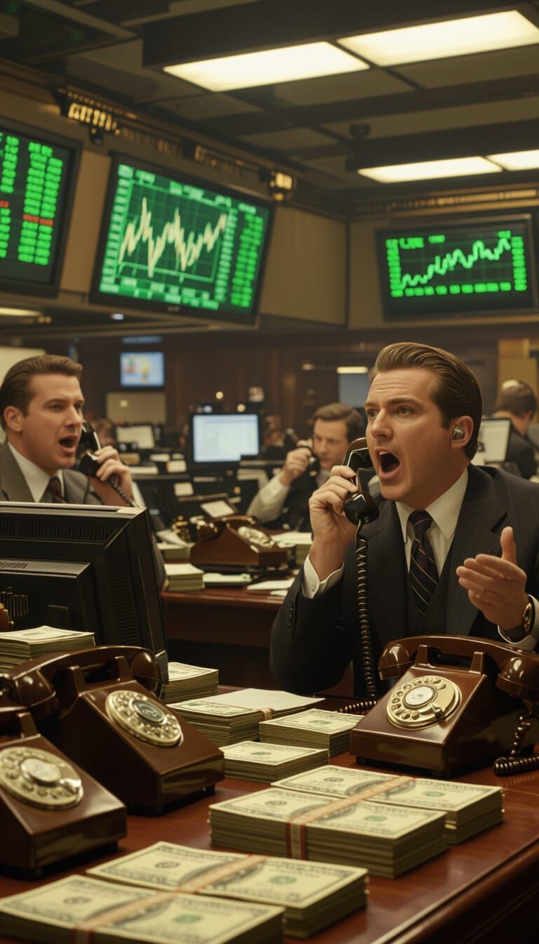 Vintage Wall Street Trading Floor in 90s Film Style
