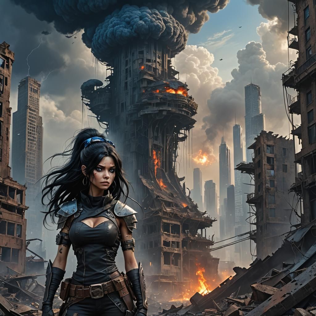 Gothic Catwoman in Dystopian Wasteland, Cyberpunk Style