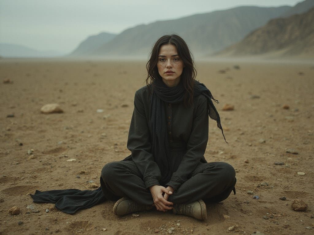 Goth Girl Contemplates in the Desert