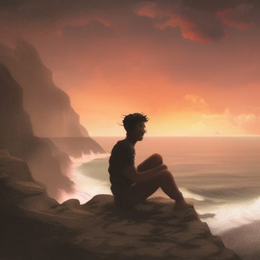 Angel Comforts Sad Boy at Cliff Edge