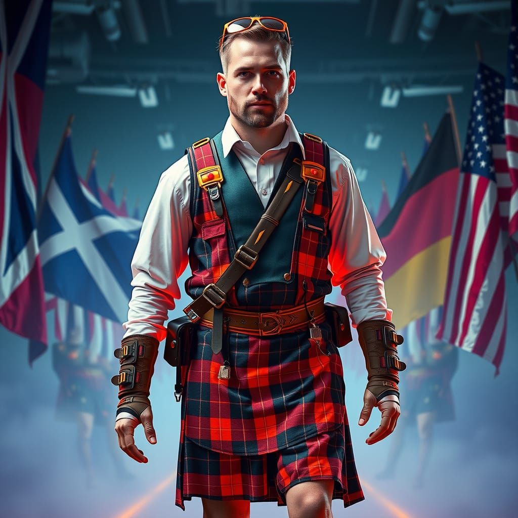 Cyberpunk Fusion: Scottish-German Highland Attire
