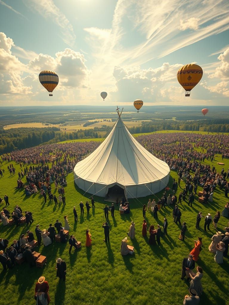 19th-Century American Revival Camp Meeting in Vibrant Emeral...