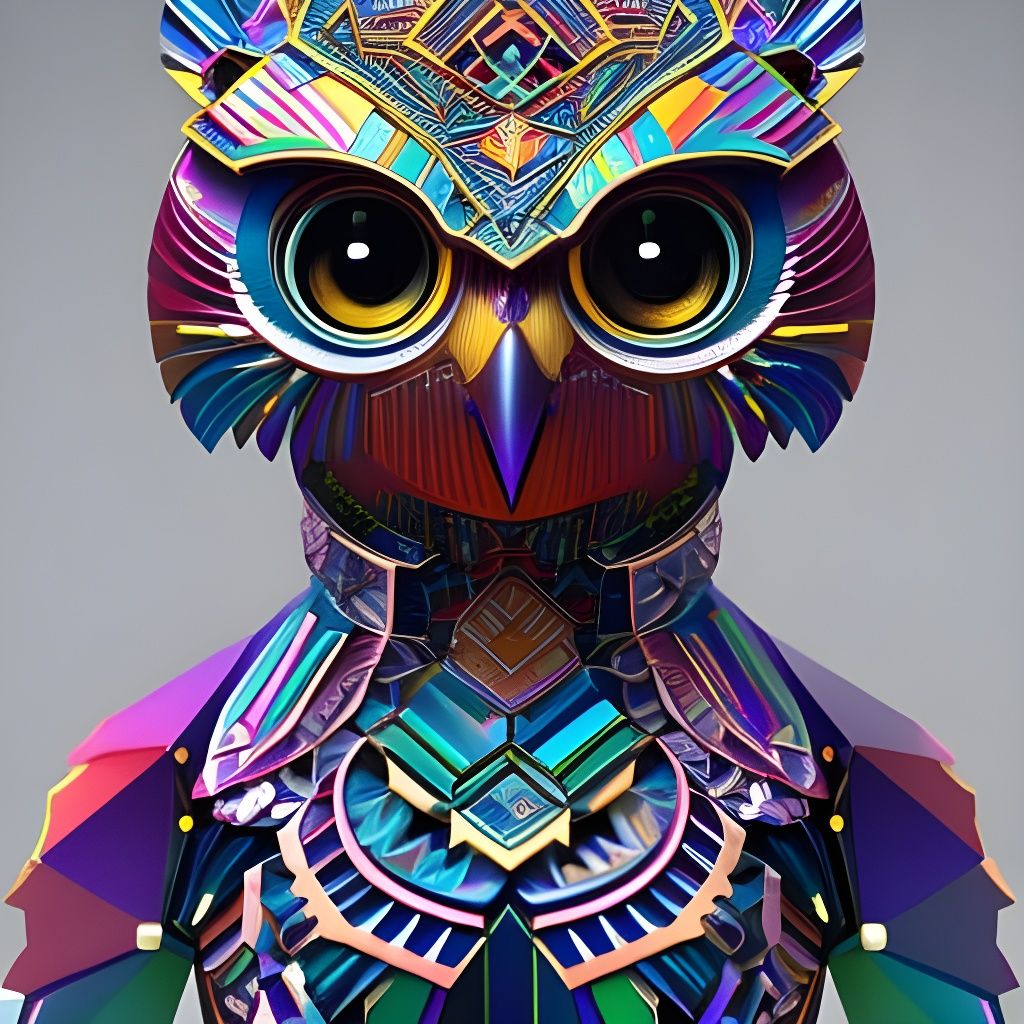 Geometric Chibi Owl Robot Schematic by Da Vinci