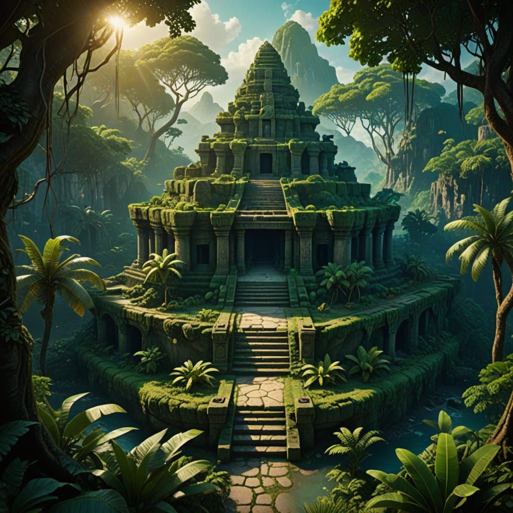 Lush Island Temple Ruins: Fantasy Concept Art
