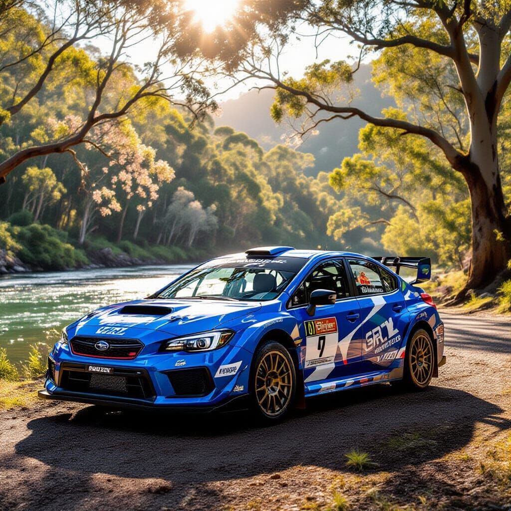 Subaru WRX Rally Car by a River