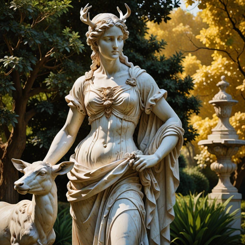 Baroque Sculpture of Artemis with Deer