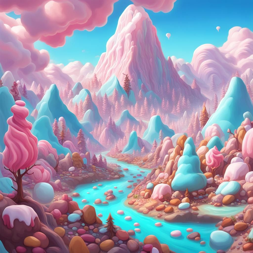 Whimsical Candy Landscape with Marshmallow Clouds