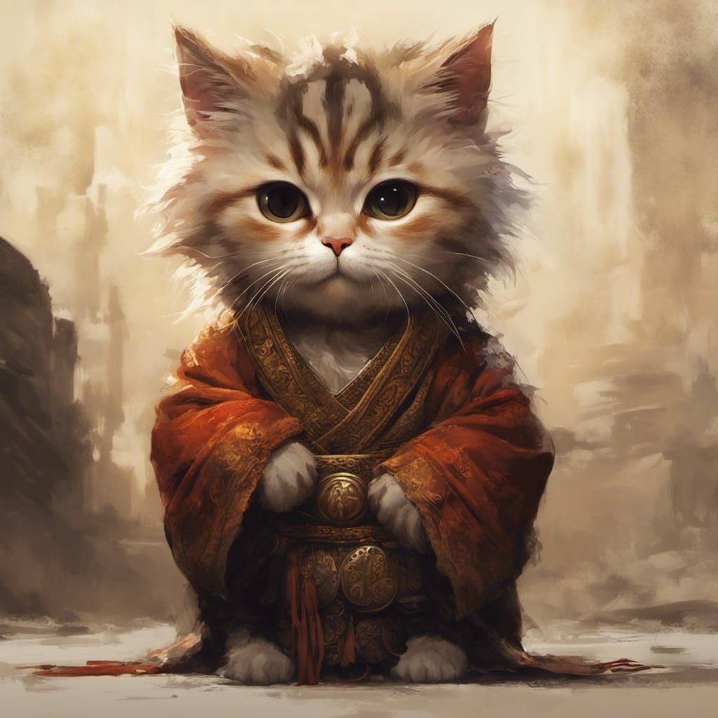 Chibi Cat Monk in Detailed 3D Rendering