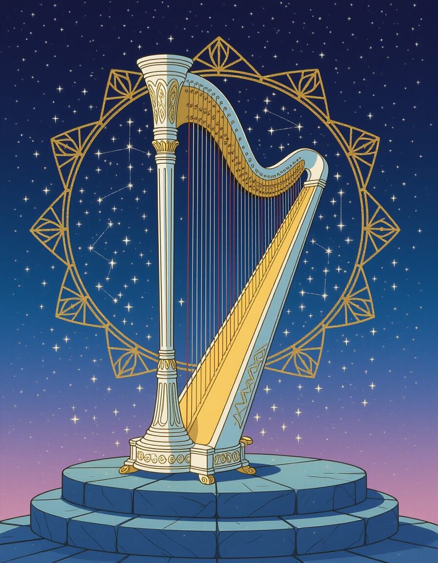 Celestial Harp Aglow with Starlight in Anime Style