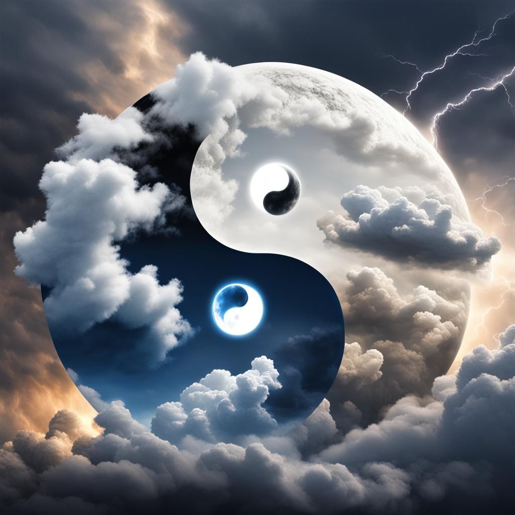 Yin Yang Made of Storm and Fluffy Clouds