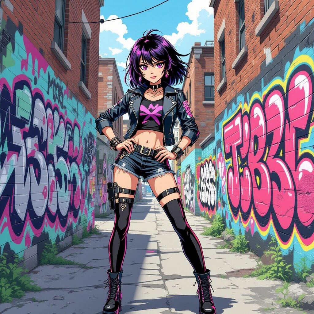 Ramona Flowers in Toronto Alleyway: Anime-Inspired Illustrat...