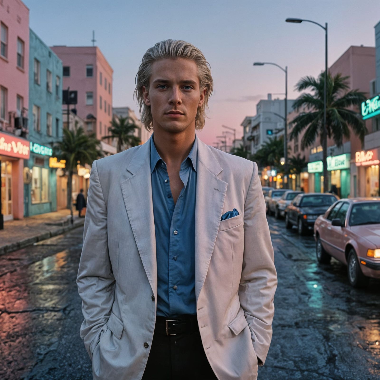 Young Man in Black Suit, 1980s Style