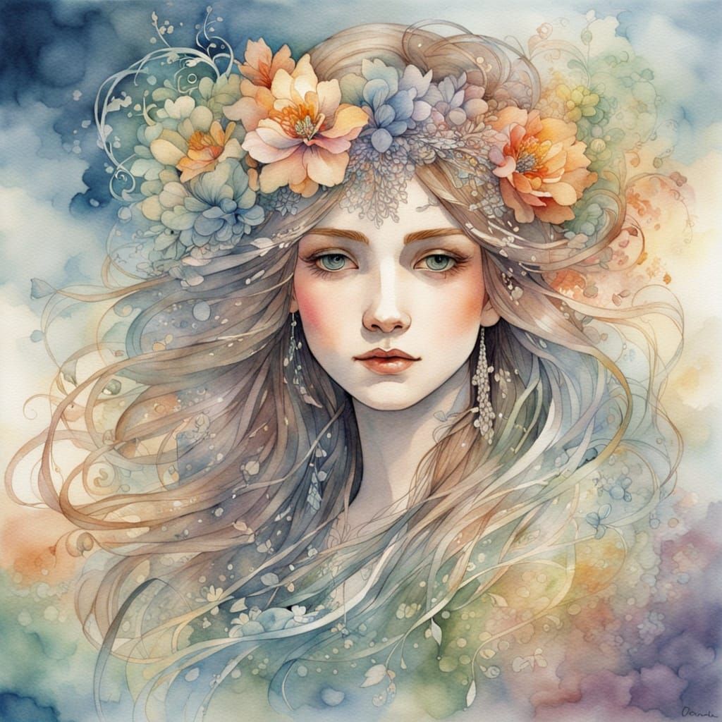 Fairy Queen Weaves Rainbow in Dreamlike Watercolour