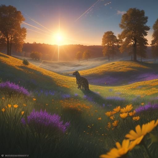 Blue Leopard in Wildflower Meadow, Digital Matte Painting