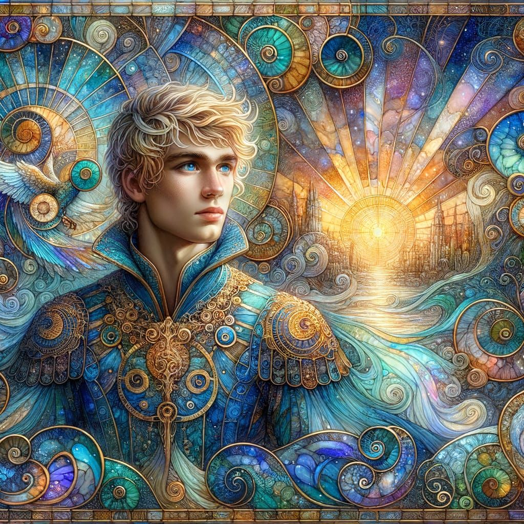 Fantastical Blonde Man in Impressionist Mixed Media Painting