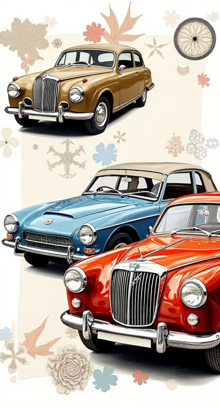 Classic British Cars Paper Collage