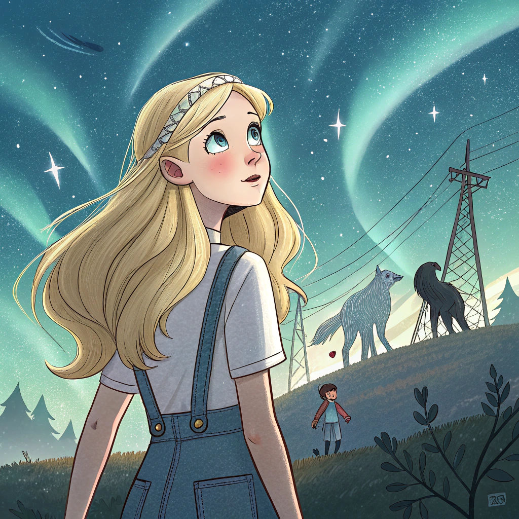 Fantasy Heroine Under Aurora Borealis in Digital Art