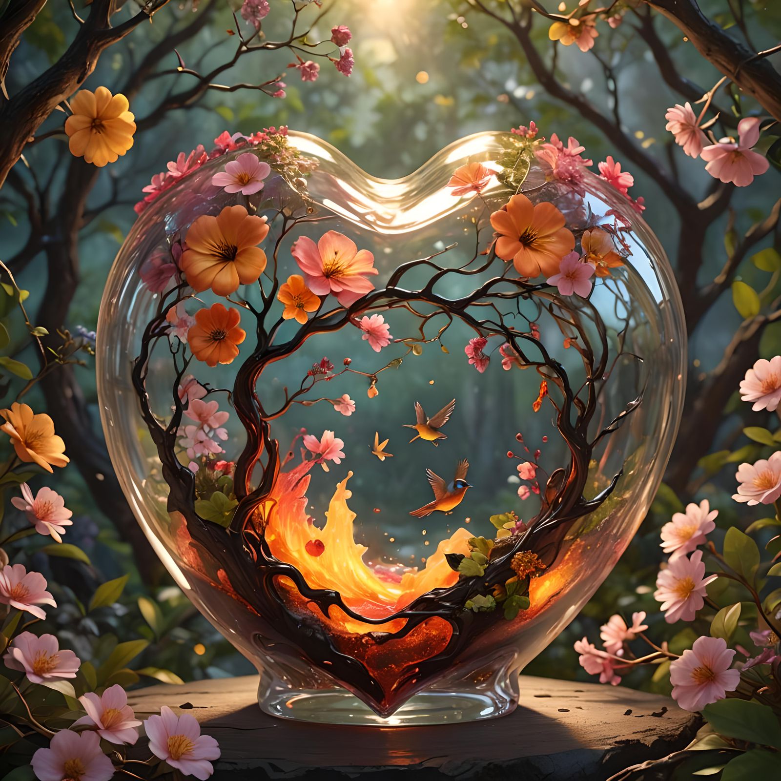 Heart Container Filled with Lava and Flowers