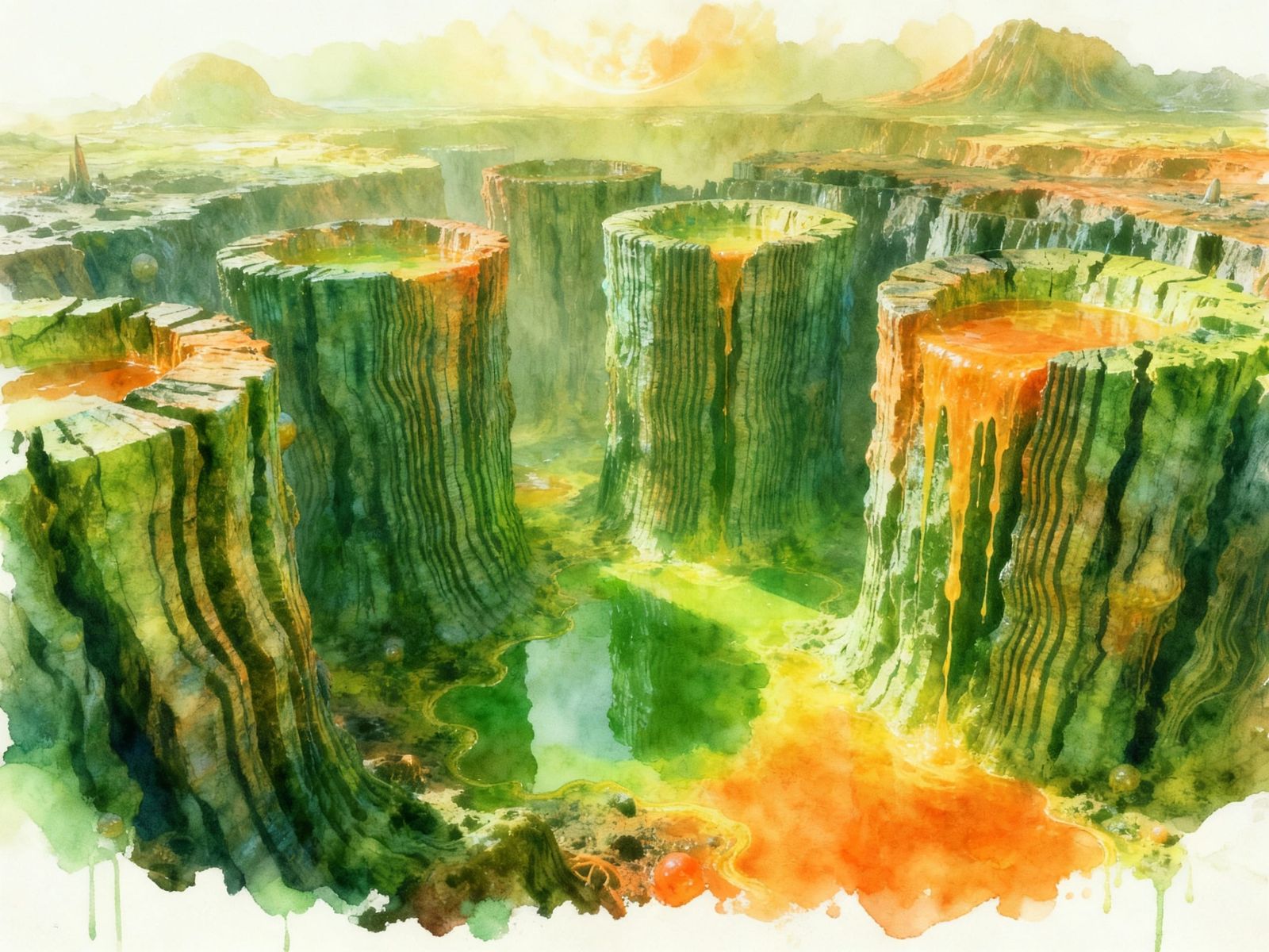 Surreal Venusian Landscape with Dripping Pools