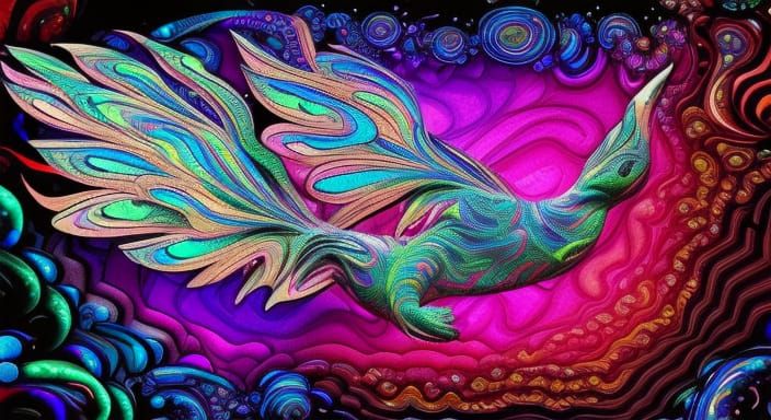 Fluid Black Rose with Fractal Details and Fireworks