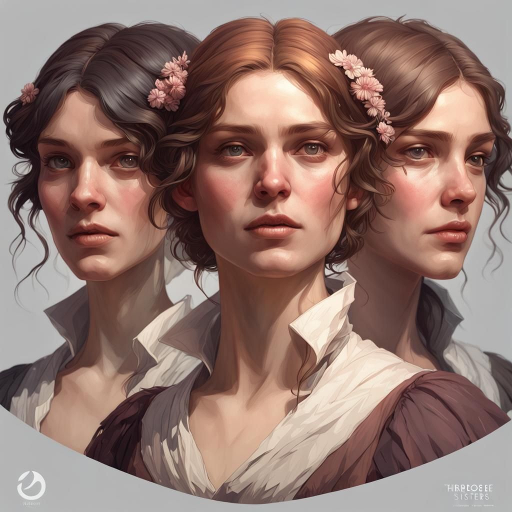 Sisters Portrait in Hyperdetailed Art Nouveau Style