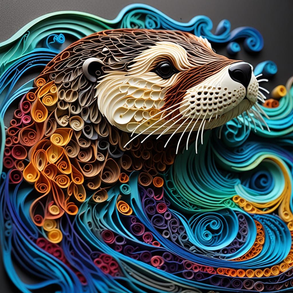 Sea Otter Profile in Alcohol Ink and Quilling Paper