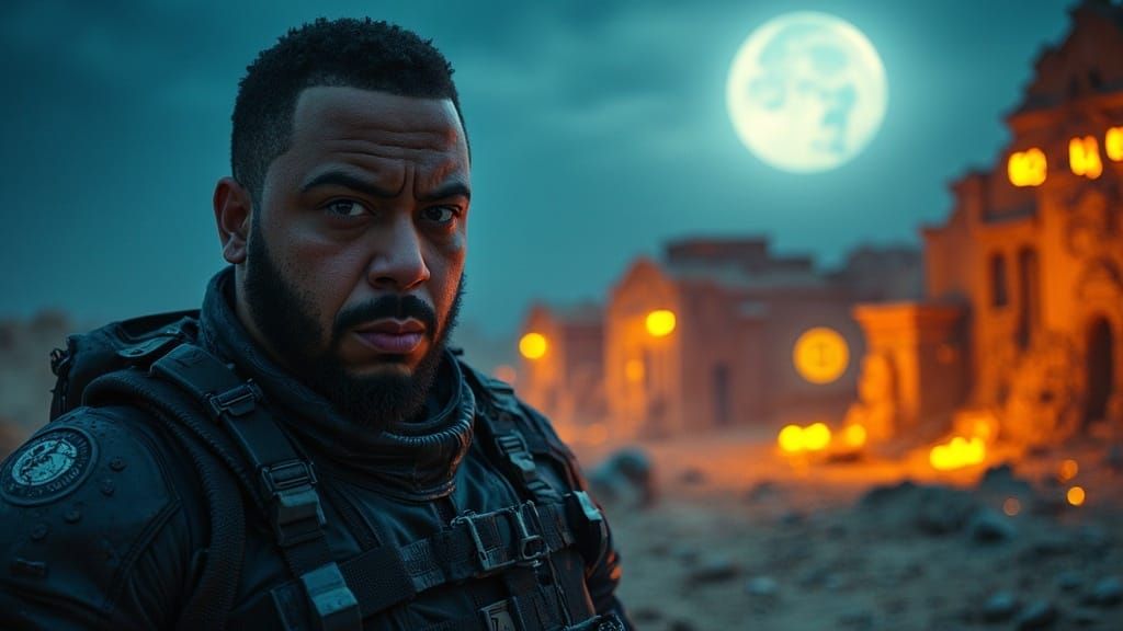 Bounty Hunter on Alien Planet in Hyperrealistic Style