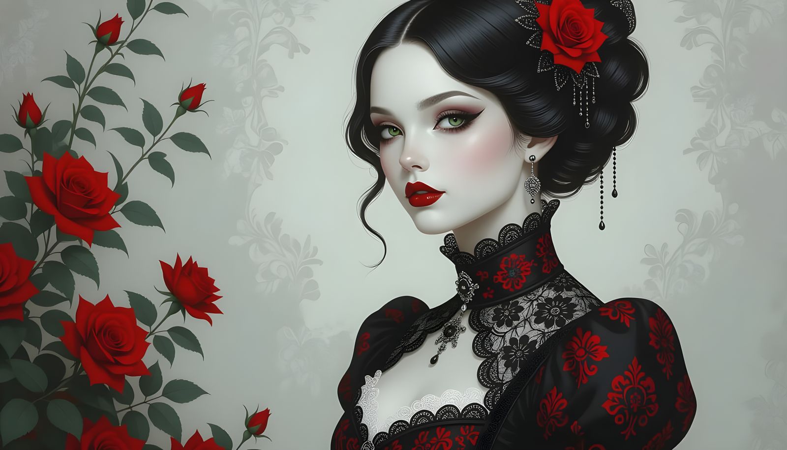 Hyperrealistic Portrait of a Gothic Girl in Victorian Dress