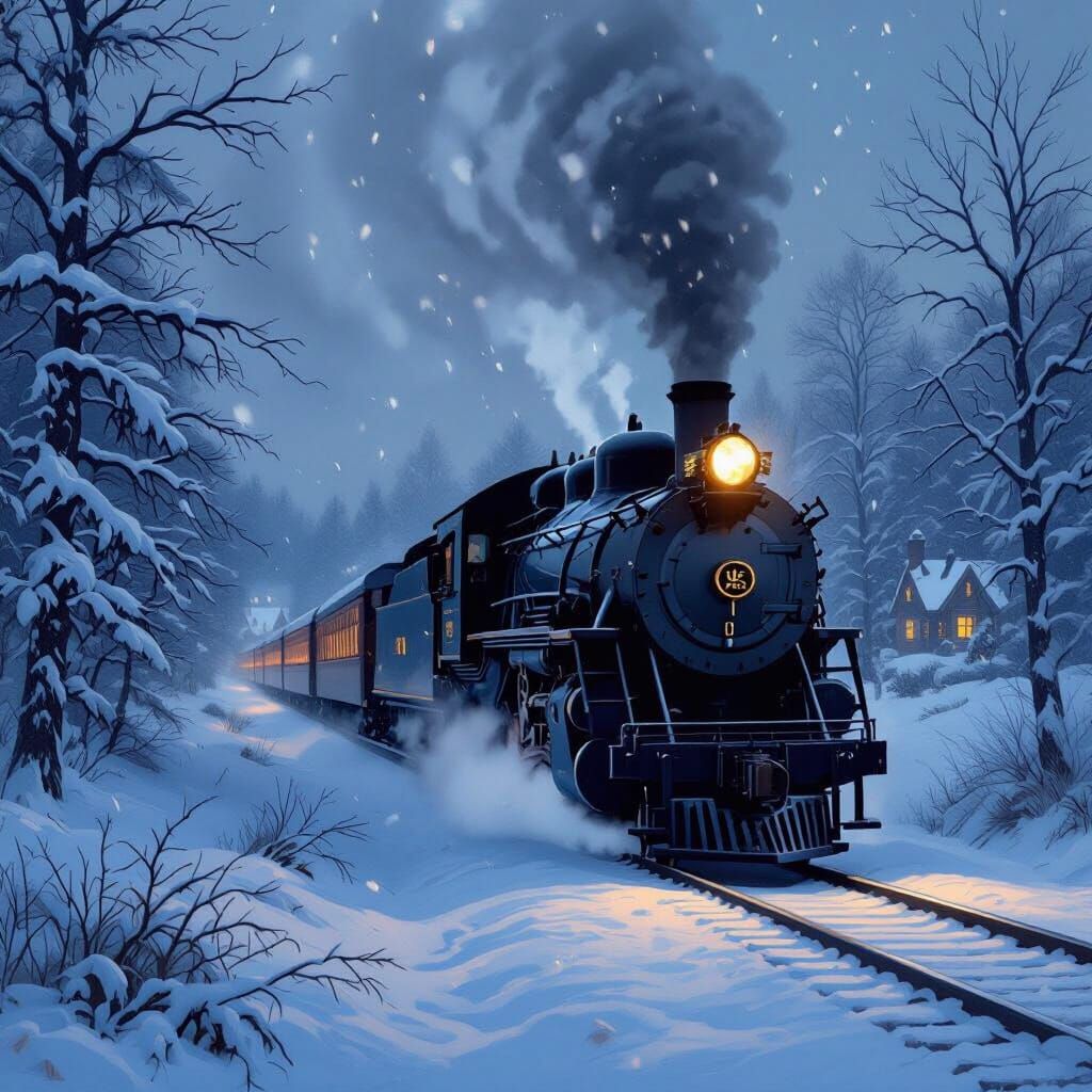 Majestic Steam Train in Snowy Winter Landscape