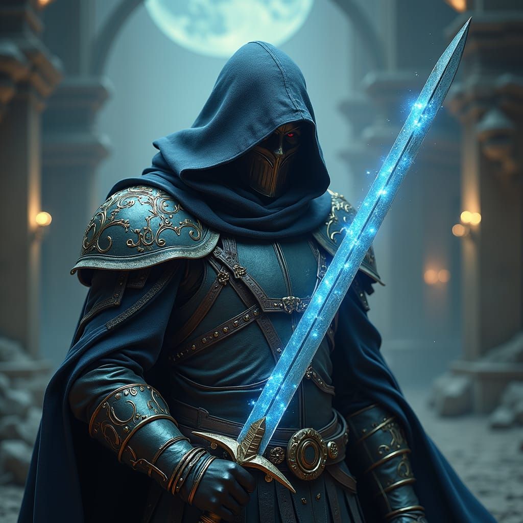 Armored Figure with Star Sword in Dark Fantasy Style