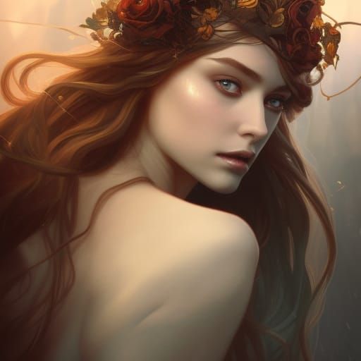 Feyre Fae Portrait in Hyperdetailed Art Nouveau Style