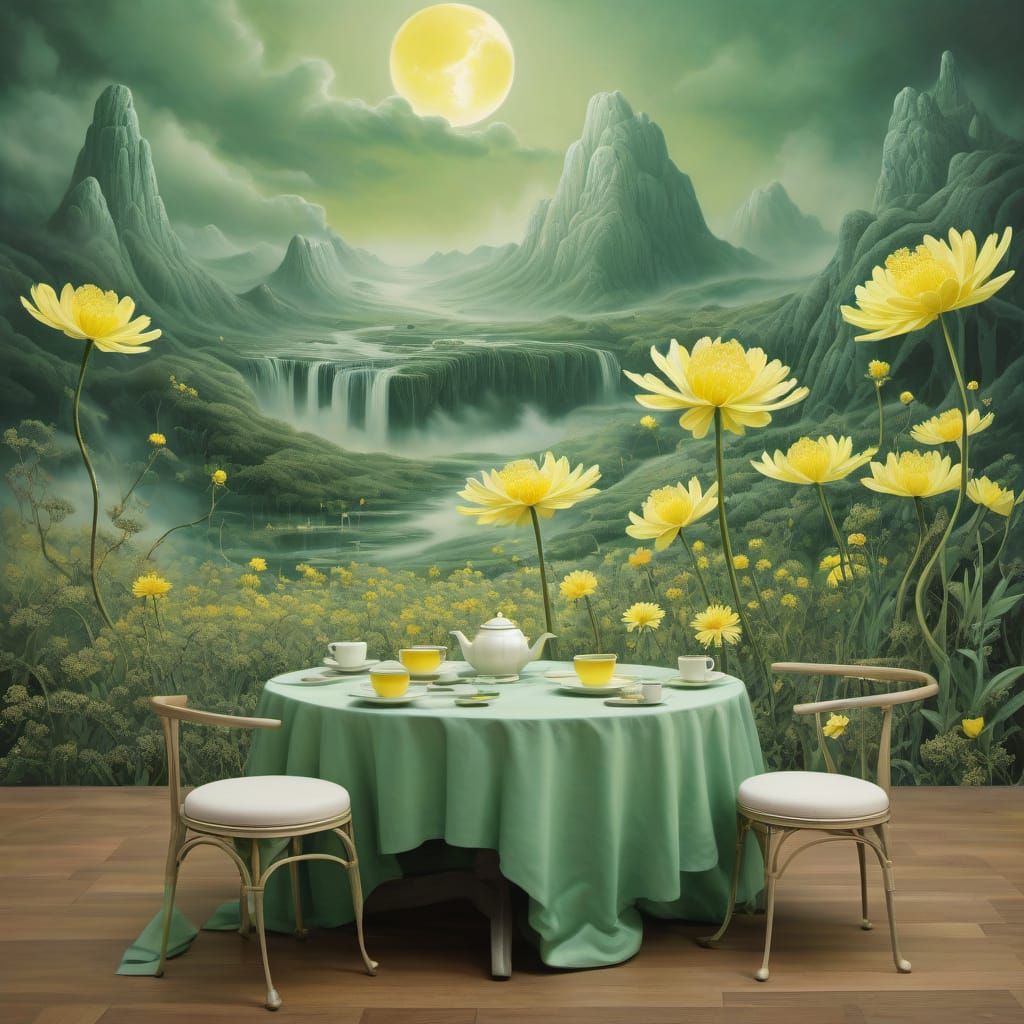 Abstract Surrealist Painting of Honeysuckle in Polished Matt...