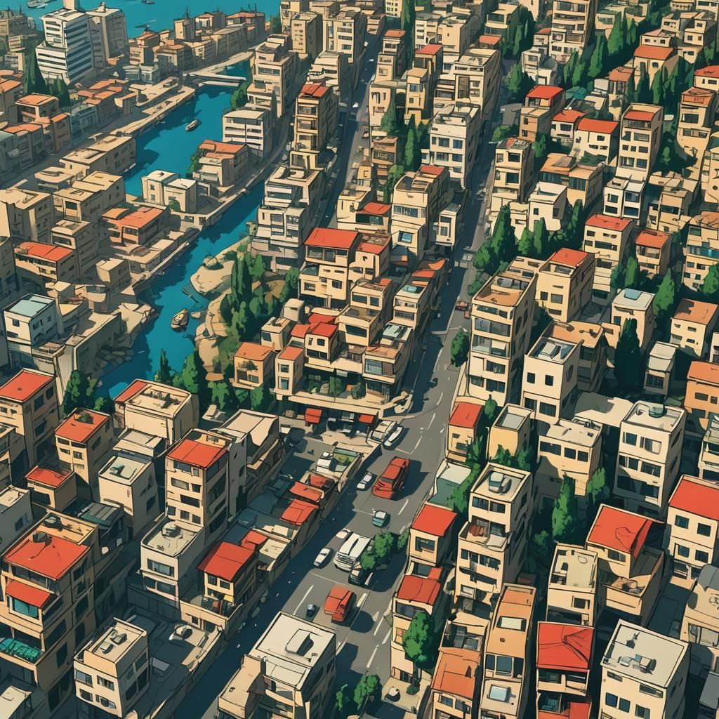 Surreal Anime-Style Poster of Lebanon