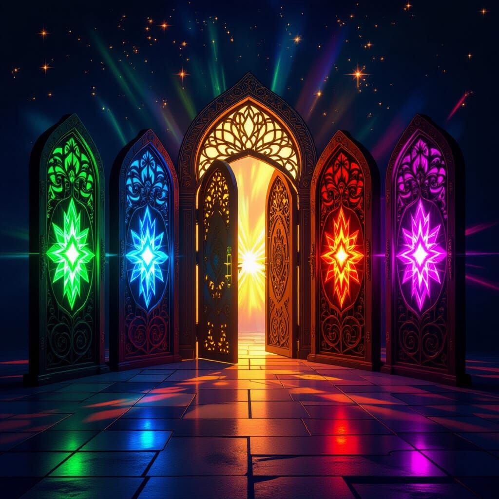 Six Mystical Doors Radiating Magnetic Light Frequencies